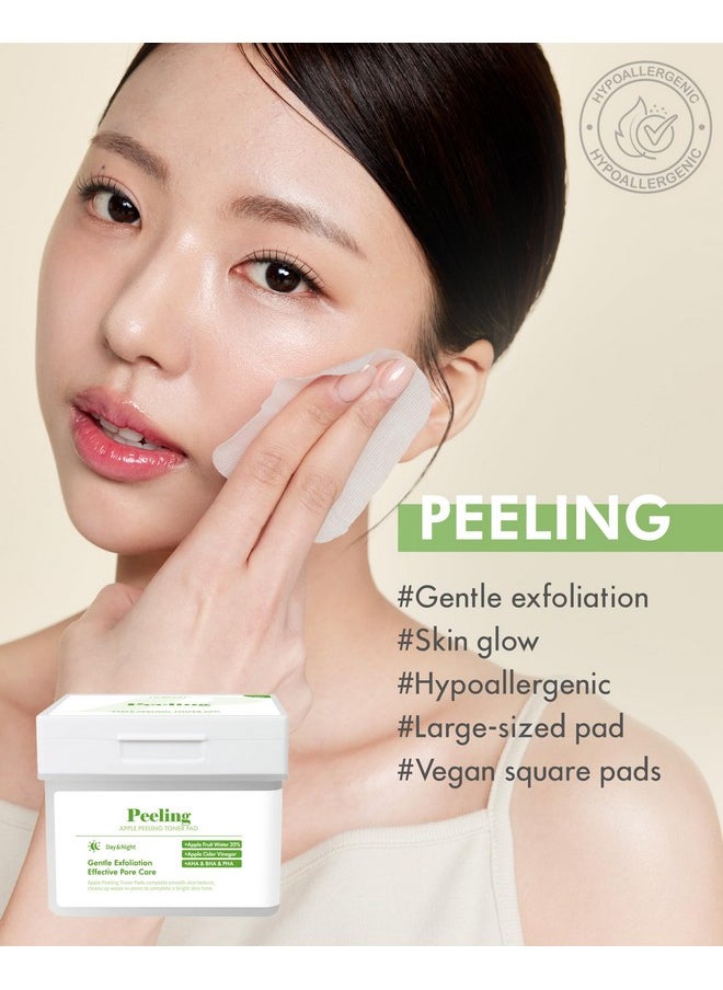 DERMAL Apple Peeling Toner Pad - Gentle Exfoliating and Hydrating Toner Pads with AHA, BHA, and PHA for Smoother, Radiant Skin - Facial Peels, Resurfacing Facial Exfoliants, 80pads