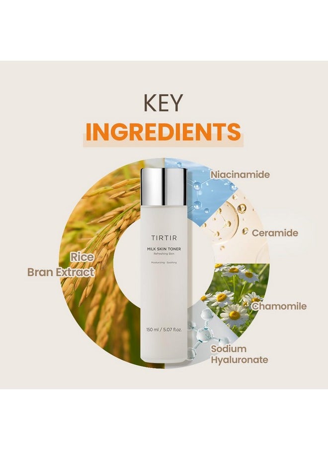 TIRTIR Milk Skin Rice Toner | Deep Moisturizing, Hydrating Toner for face, Niacinamide, Ceramide, Rice Bran Extract, Nature-Oriented Ingredients for Korean Skin Care, Vegan, 5.07 fl.oz.