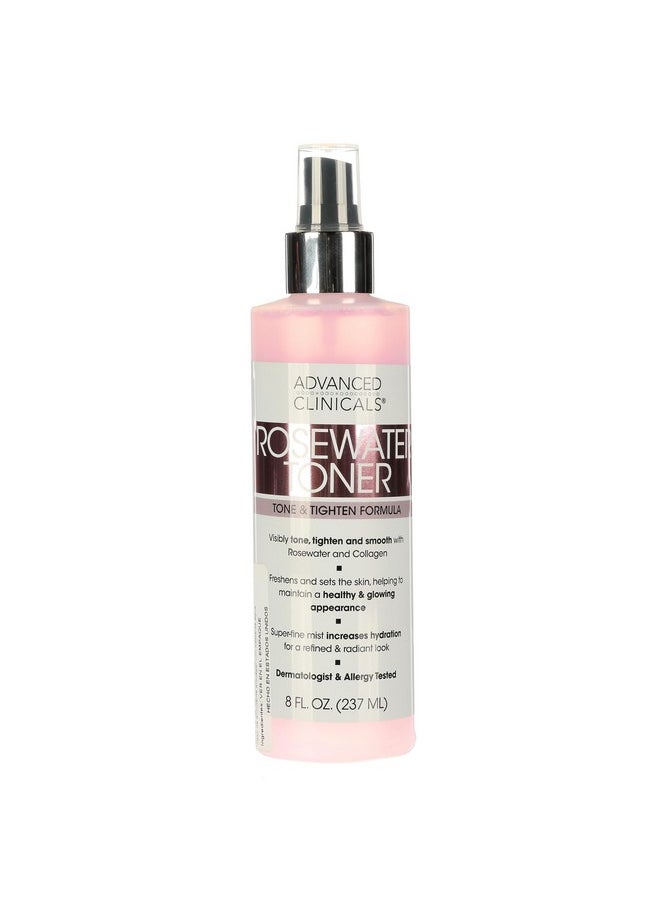 Advanced Clinicals Collagen + Rosewater Facial Mist Toner W/Charcoal & Aloe Vera. Alcohol-Free PH Balancing Formula Detoxifies & Hydrates Skin Improving Overall Skin Tone, Calming Face Mist, 8 Fl Oz
