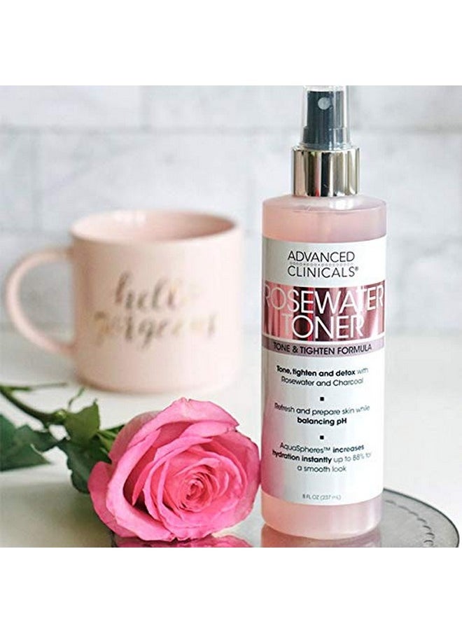 Advanced Clinicals Collagen + Rosewater Facial Mist Toner W/Charcoal & Aloe Vera. Alcohol-Free PH Balancing Formula Detoxifies & Hydrates Skin Improving Overall Skin Tone, Calming Face Mist, 8 Fl Oz
