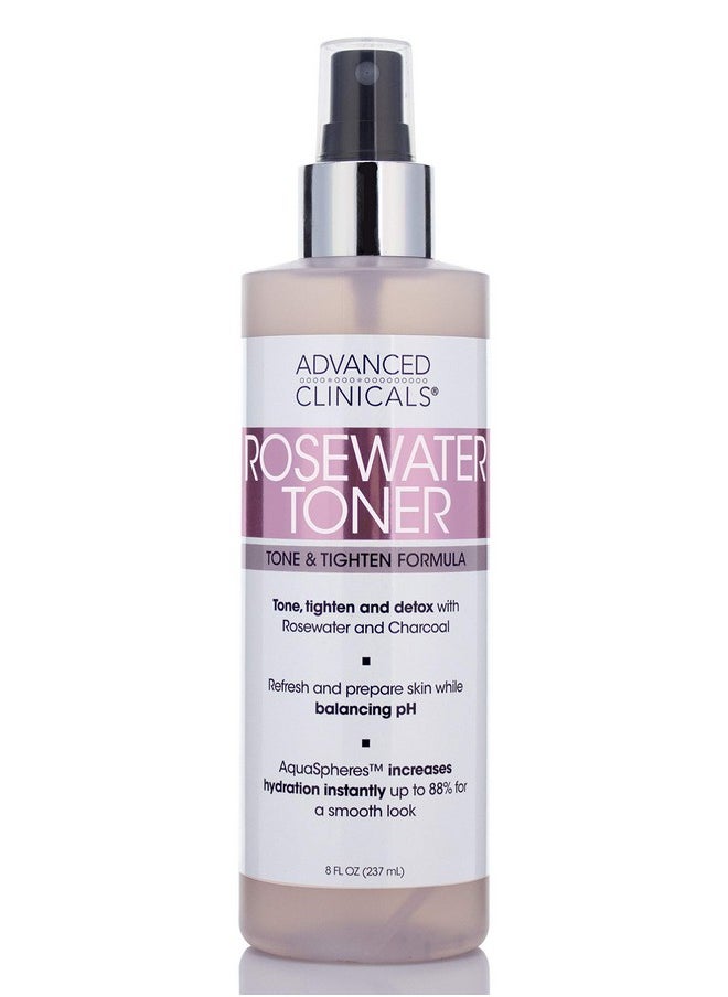 Advanced Clinicals Collagen + Rosewater Facial Mist Toner W/Charcoal & Aloe Vera. Alcohol-Free PH Balancing Formula Detoxifies & Hydrates Skin Improving Overall Skin Tone, Calming Face Mist, 8 Fl Oz