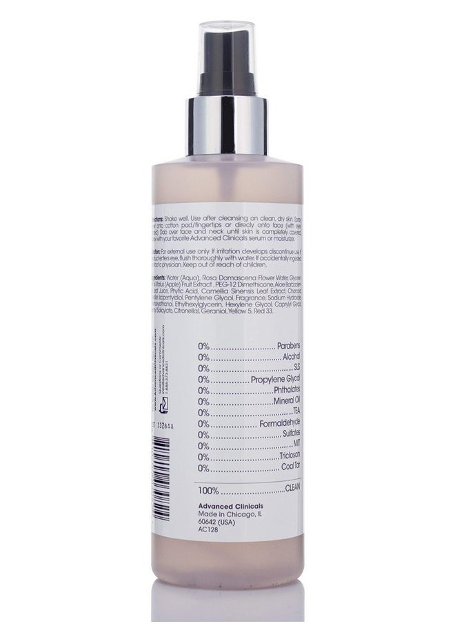 Advanced Clinicals Collagen + Rosewater Facial Mist Toner W/Charcoal & Aloe Vera. Alcohol-Free PH Balancing Formula Detoxifies & Hydrates Skin Improving Overall Skin Tone, Calming Face Mist, 8 Fl Oz