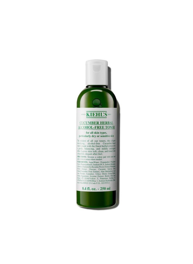 Kiehl's Cucumber Herbal Alcohol-Free Toner, Gentle Facial Toner for Dry & Sensitive Skin, Leaves Skin Feeling Fresh, with Cucumber Extract, Paraben-free, Non-drying Formula, Fragrance-free - 8.4 fl oz