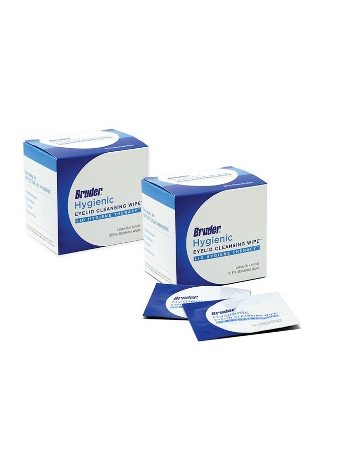 Bruder Hygienic Eyelid Cleansing Wipes (Pack of 2) | Rinse-free Exfoliating Wipes Remove Excess Oil and Debris from Eyelids & Lashes | 30 Count Box