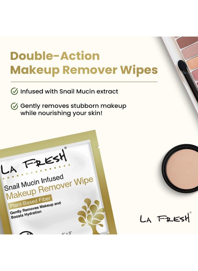 LA Fresh Snail Mucin Facial Cleansing Wet Wipes - Double-Action Travel Makeup Remover Wipes, Oil-free, Non-Greasy Wet Wipes, 25-Pack