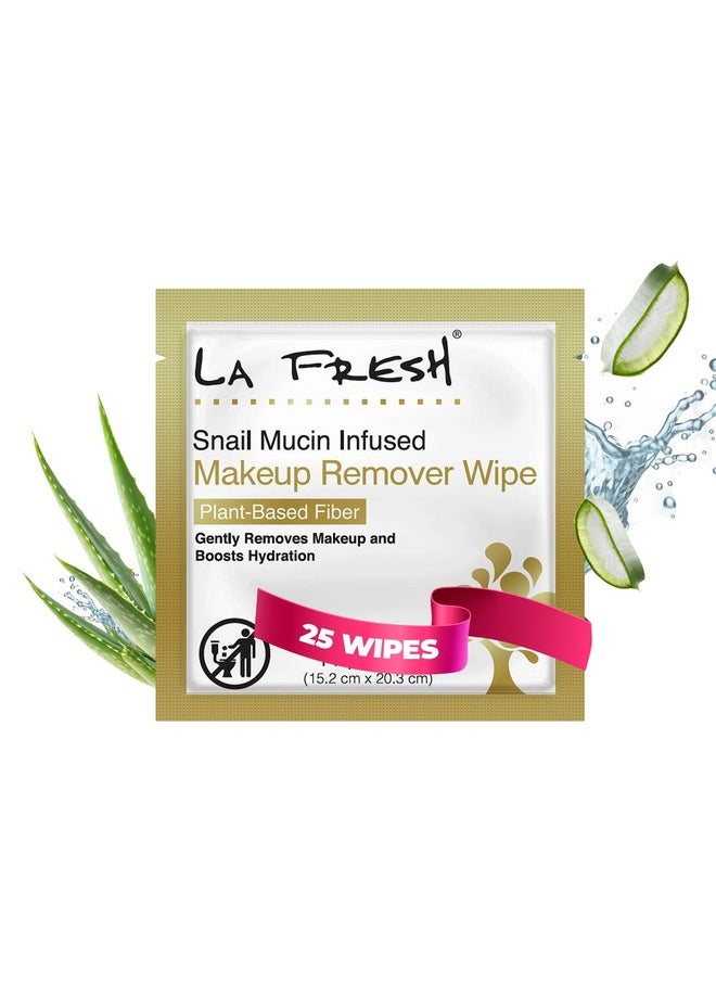 LA Fresh Snail Mucin Facial Cleansing Wet Wipes - Double-Action Travel Makeup Remover Wipes, Oil-free, Non-Greasy Wet Wipes, 25-Pack