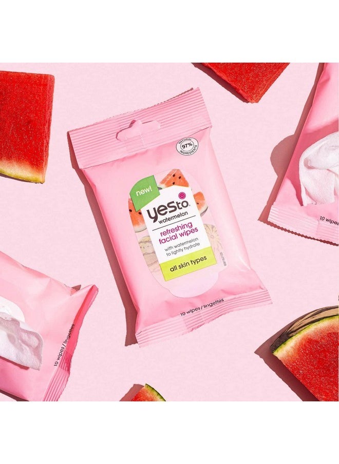 Yes To Watermelon Refreshing Facial Wipes, Hydrating Formula That Removes Dirt, Oil & Grime, Leaves Skin Refreshed & Brighter, Aloe, Natural, Vegan & Cruelty Free, 10 Count (8036110)