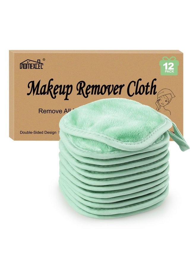 HOMEXCEL Makeup Remover Cloth 12 Count (Pack of 1), Reusable Makeup Remover Pads, Washable Ultra Soft Facial Cleansing Cloths for All Skin Types, 5 X 5 In, Green