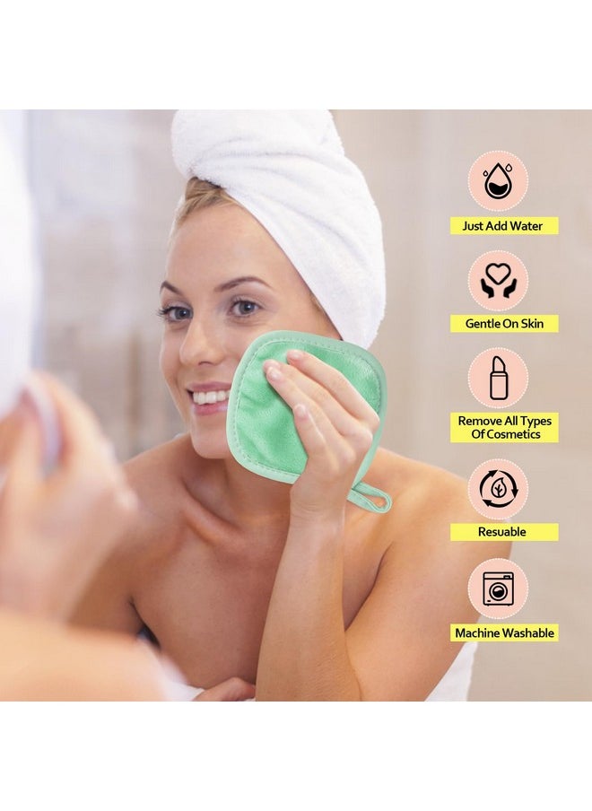HOMEXCEL Makeup Remover Cloth 12 Count (Pack of 1), Reusable Makeup Remover Pads, Washable Ultra Soft Facial Cleansing Cloths for All Skin Types, 5 X 5 In, Green