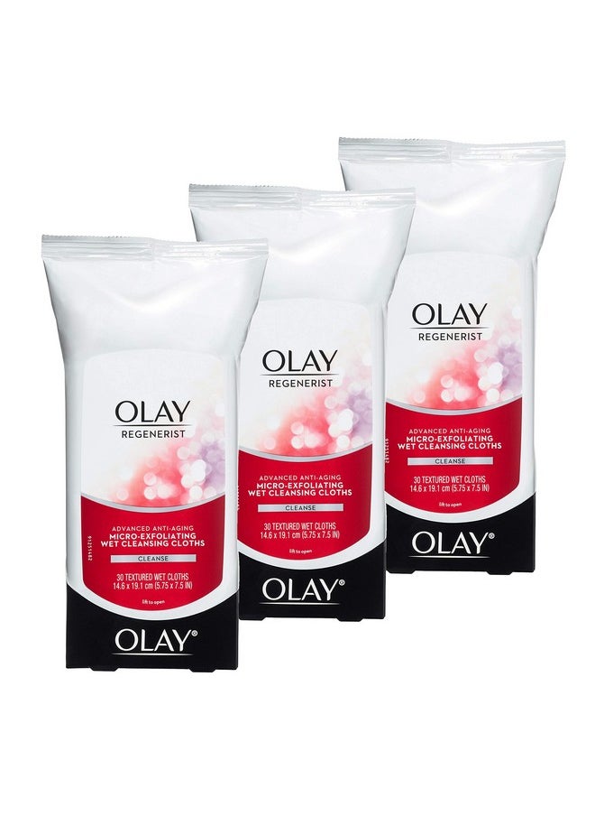 Olay Regenerist Micro-Exfoliating Wet Cleansing Cloths, Multicolor, 30 Count (Pack of 3)