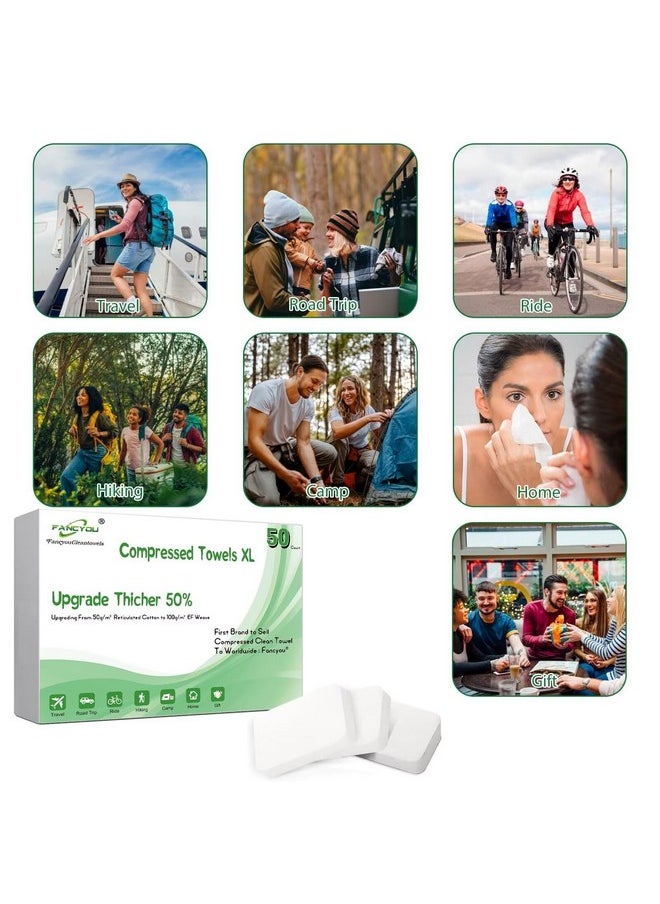 Fancyou Compressed Disposable Face Towel Large,Soft Facial Cleansing Cloths Towelettes,Thicken Washcloth Compact Portable Wash Cotton Wipes Tablets for Beauty Salon,Personal Care,Travel(50PCS Green)