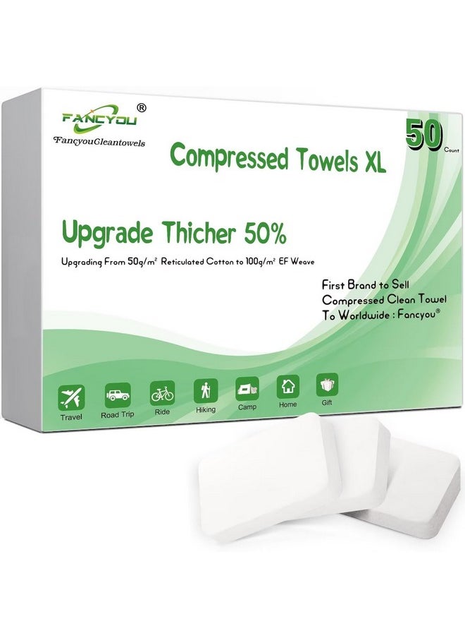Fancyou Compressed Disposable Face Towel Large,Soft Facial Cleansing Cloths Towelettes,Thicken Washcloth Compact Portable Wash Cotton Wipes Tablets for Beauty Salon,Personal Care,Travel(50PCS Green)