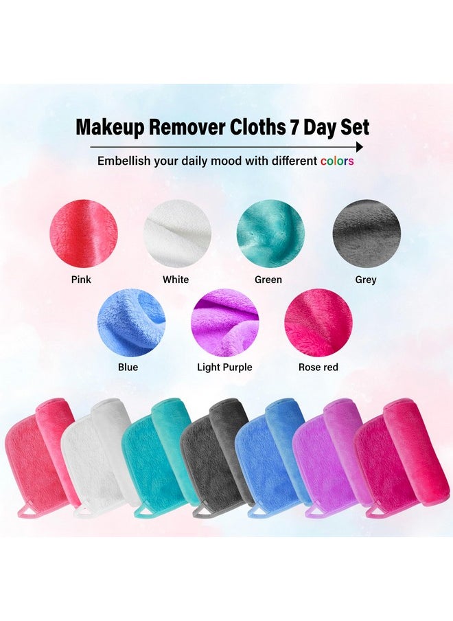 Makeup Remover Cloth, 7 Colors Makeup Towels Face Washcloth, Makeup Remover Pads Reusable Washable, Facial Cloths Clean Towels for Face Eye Skincare, 7.8 * 14 inches, 7 Pack