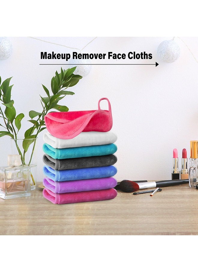 Makeup Remover Cloth, 7 Colors Makeup Towels Face Washcloth, Makeup Remover Pads Reusable Washable, Facial Cloths Clean Towels for Face Eye Skincare, 7.8 * 14 inches, 7 Pack