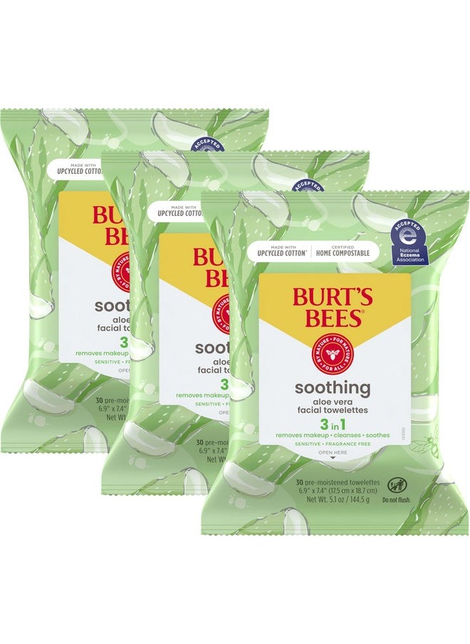 Burt's Bees Aloe Vera Face Wipes, for Sensitive Skin, Soothing Makeup Remover & Facial Cleansing Towelettes, 30 Ct. (3-Pack)