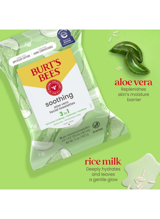 Burt's Bees Aloe Vera Face Wipes, for Sensitive Skin, Soothing Makeup Remover & Facial Cleansing Towelettes, 30 Ct. (3-Pack)