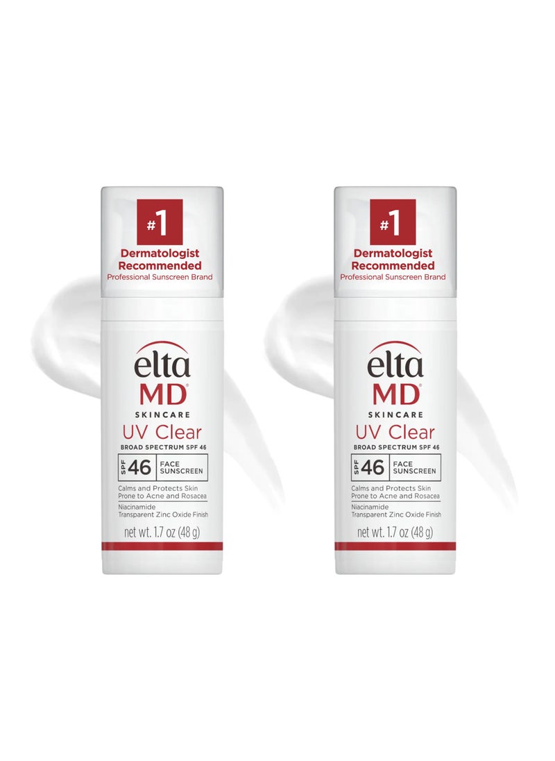 EltaMD UV Clear Face Sunscreen SPF 46, Oil Free for Face with Zinc Oxide, Dermatologist Recommended Sunscreen Lotion,1.7 oz Pump (Pack of 2)