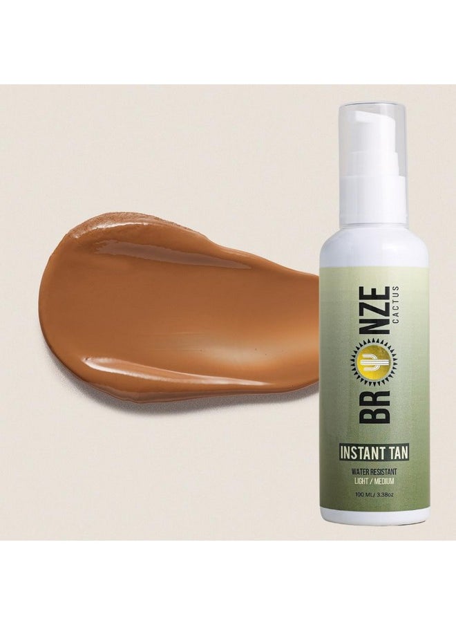 Bronze Cactus Water Resistant Instant Tanner | Self-Tan, Instant Bronze Body Makeup | Suitable for Face & Body | All Skin Types | Light/Medium | 3.8 fl.oz