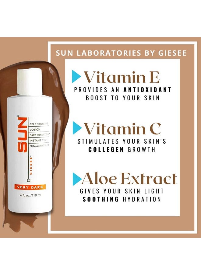 Sun Laboratories By Giesee Dark Sunsation Sunless Tanning Lotion 4 oz - Fragrance-Free, Non-Toxic, Organic Tanning Lotion, Dark Self Tanner, Natural Self Tanning Lotion for Face and Body