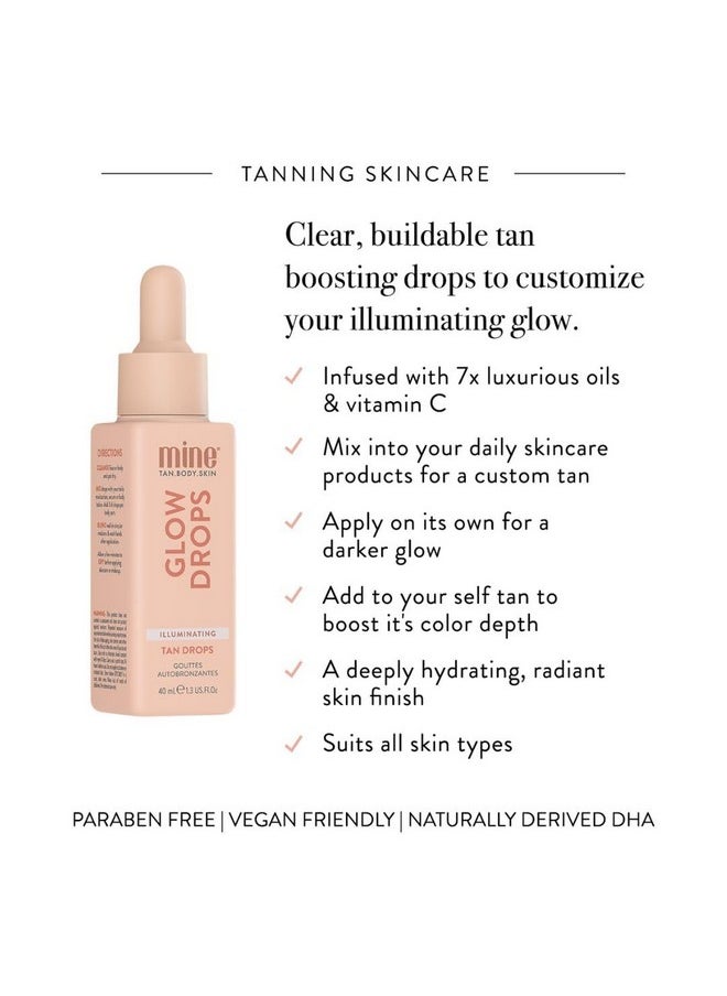 Minetan Illuminating Glow Tan Drops | Clear Facial Self Tanning Bronzer Serum - Daily Tanner Boosting Drops, Face & Body, Infused wtih Vitamin C, Hydrating, Radiant Skin Finish, 1.3 Fl Oz