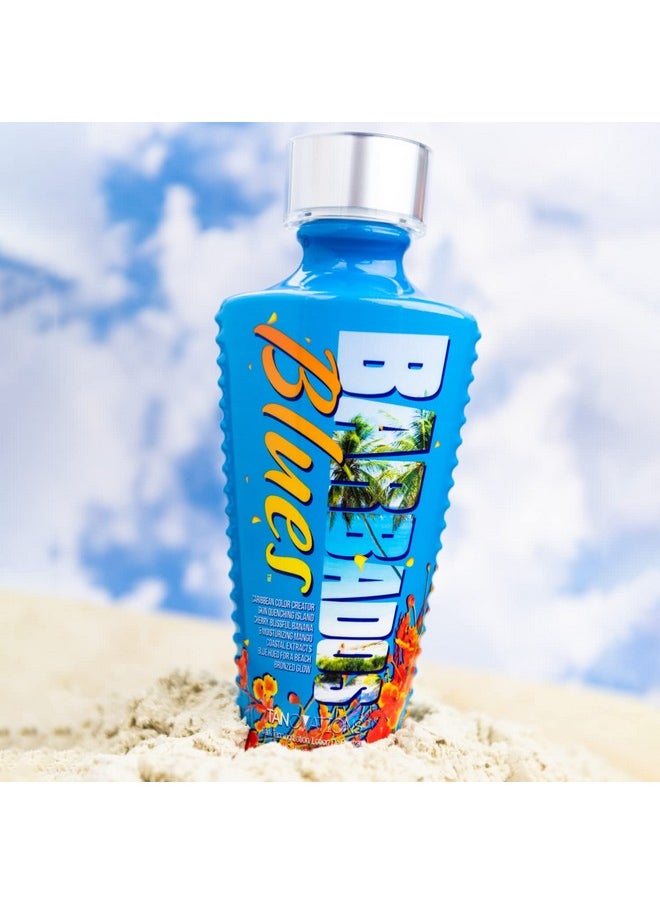 Tanovations Barbados Blues Tanning Lotion - Caribbean Color Creator Skin Quenching Island Cherry, Blissful Banana & Moisturizing Mango Coastal Extracts Blue Hued for a Beach Bronzed Glow - 11 oz.