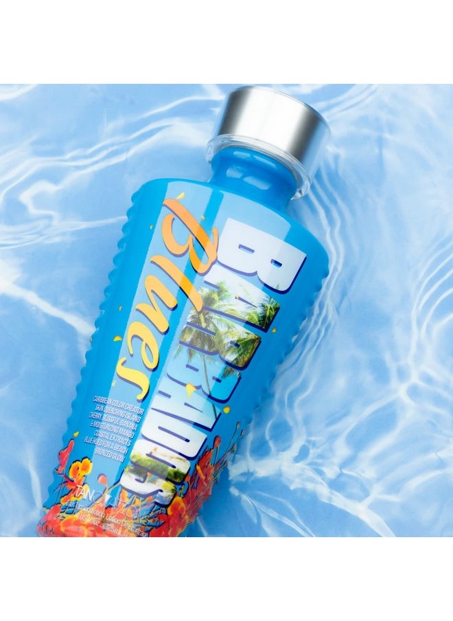 Tanovations Barbados Blues Tanning Lotion - Caribbean Color Creator Skin Quenching Island Cherry, Blissful Banana & Moisturizing Mango Coastal Extracts Blue Hued for a Beach Bronzed Glow - 11 oz.