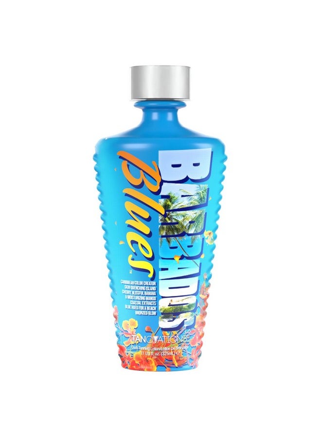 Tanovations Barbados Blues Tanning Lotion - Caribbean Color Creator Skin Quenching Island Cherry, Blissful Banana & Moisturizing Mango Coastal Extracts Blue Hued for a Beach Bronzed Glow - 11 oz.