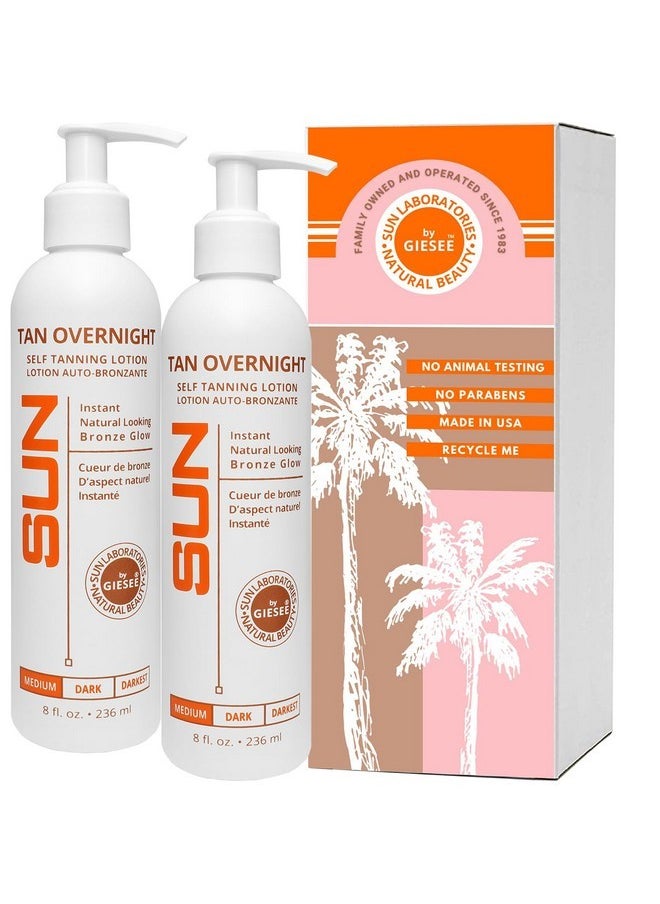 Sun Laboratories By Giesee Tan Overnight Self Tanning Lotion 8 oz 2 Pack, Self Tanning Lotion, Self Tanner, Tanning Lotion, Odorless, Non-Toxic, Medium, Light & Fair Skin, Face & Body