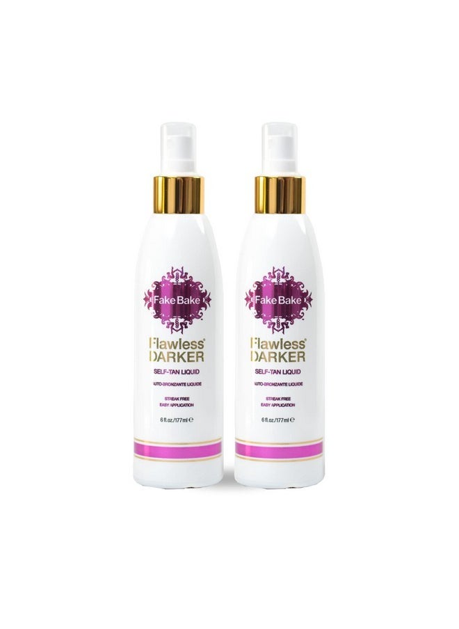 Fake Bake Flawless Darker Self-Tanning Liquid Streak-Free, Long-Lasting Natural Glow For All Skin Tones - Sunless Tanner Includes Professional Application Mitt, Black Coconut Scent - 6 oz (Pack of 2)