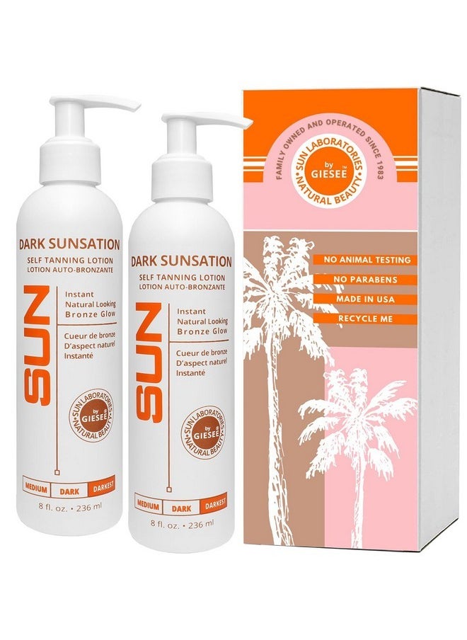 Sun Laboratories By Giesee Dark Sunsation Self-Tanning Lotion for - 2 Pack 8 oz | Ultra Dark Tanning Lotion, Natural Self Tanner, Non-Toxic Tanning Bed Lotion, Face Tanner, Sunless Tanner