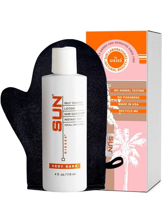 Sun Laboratories By Giesee Dark Sunsation Very Dark Tanning Lotion 4 oz with Tanning Mitt - Non-Toxic Self Tanner Kit, Natural Sunless Tanning Lotion, Travel Size, Long Lasting, Includes Self Tan Mitt