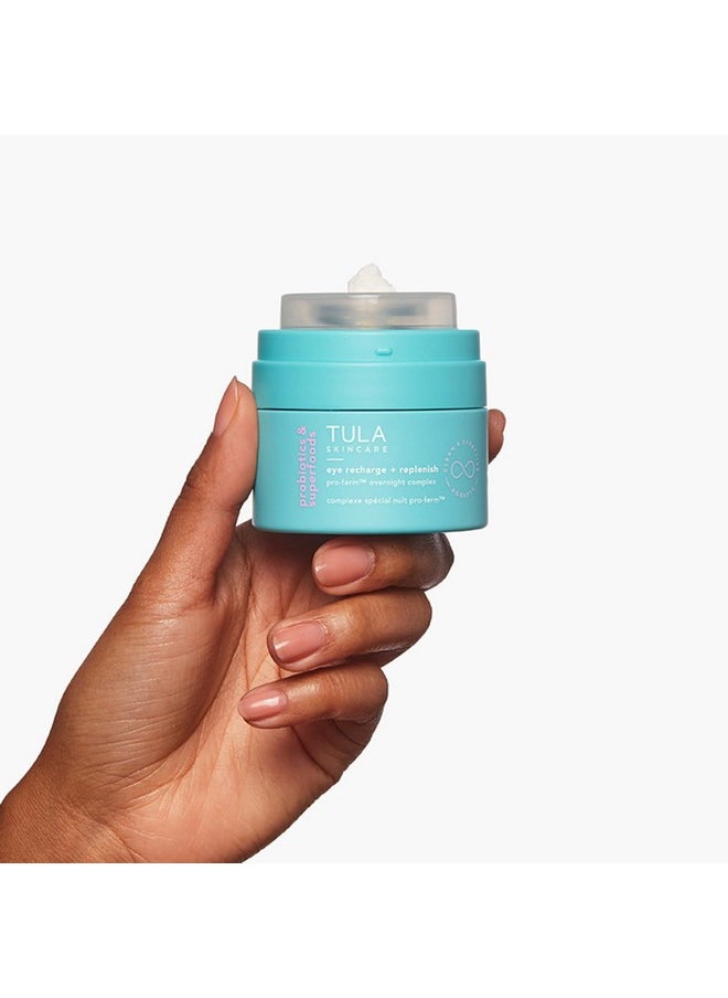 TULA Skin Care Eye Recharge + Replenish - Pro-Ferm Overnight Eye Cream with Retinal, Protects & Intensely Hydrates, Minimizes the look of Fine Lines & Wrinkles, 0.5 Fl. oz.