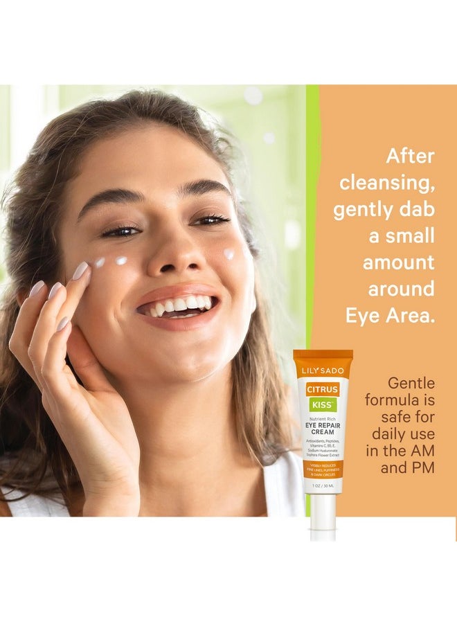 LILY SADO CITRUS KISS™ Eye Repair Cream - Antioxidant-Rich Natural Formula w/Peptides, Sodium Hyaluronate, and VITS C, B5 & E - Prevents Puffiness, Under-eye Wrinkles, Discoloration & Eye Bags - 1oz