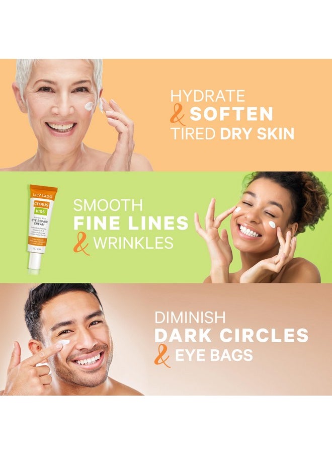 LILY SADO CITRUS KISS™ Eye Repair Cream - Antioxidant-Rich Natural Formula w/Peptides, Sodium Hyaluronate, and VITS C, B5 & E - Prevents Puffiness, Under-eye Wrinkles, Discoloration & Eye Bags - 1oz