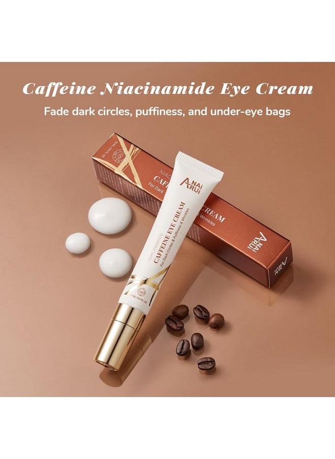 ANAI RUI Caffeine Eye Cream, Niacinamide Eye Cream for Dark Circles and Puffiness, Anti Aging & Friming Eye Cream with Eye Roller, Caffeine Under Eye Cream for Puffy Eyes, Bag Treatment 0.5 FL.OZ