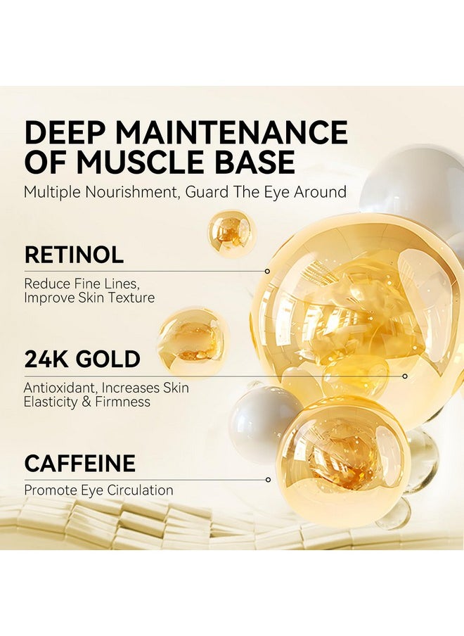 BREYLEE 24K Gold Eye Masks - 60 Pcs, Retinol & Caffeine Under Eye Patches for Reduce Fine Lines & Wrinkles, Puffy Eyes and Dark Circles Treatments, Improve and Firm Eye Skin