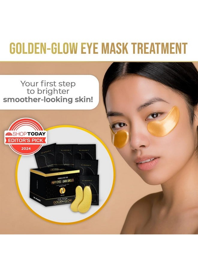 DERMORA Golden Glow Under Eye Patches (15 Pairs Eye Gels) - Rejuvenating Treatment for Dark Circles, Puffy Eyes, Refreshing, Revitalizing, Travel, Wrinkles