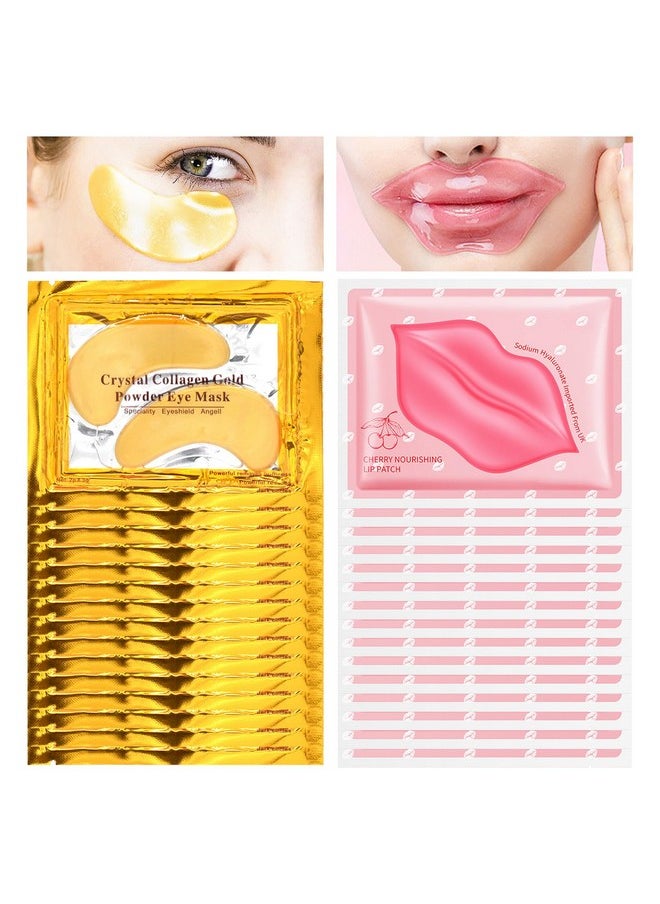 30PCS Lip Mask & Under Eye Patches Skincare Set,Moisturizing Gold Under Eye Masks,Pink Lip Masks Skin Care Set for Lip & Eye Skin