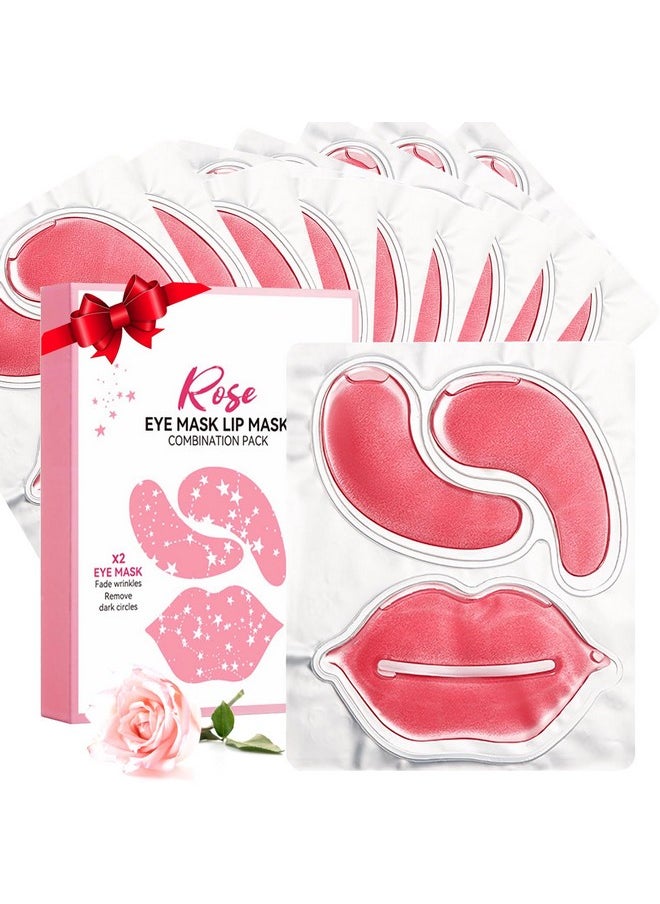 10 Pair Under Eye Mask & 10 Pair Lip Mask Skincare Set, Rose Pink Lip Patches & Under Eye Patches for Puffy Eyes, Dark Circles, Dry Lips Lines, Deep Hydrating Moisturizing, Gifts for Mom Women
