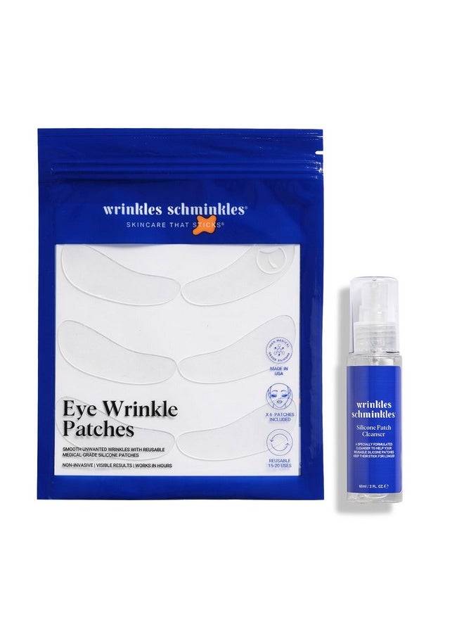 Wrinkles Schminkles Under Eye Wrinkle Starter Pack - Set of Reusable Under Eye Wrinkle Patches (3 pairs) + Silicone Patch Cleanser (2 oz) for Smoother Under Eyes & Fresh Look