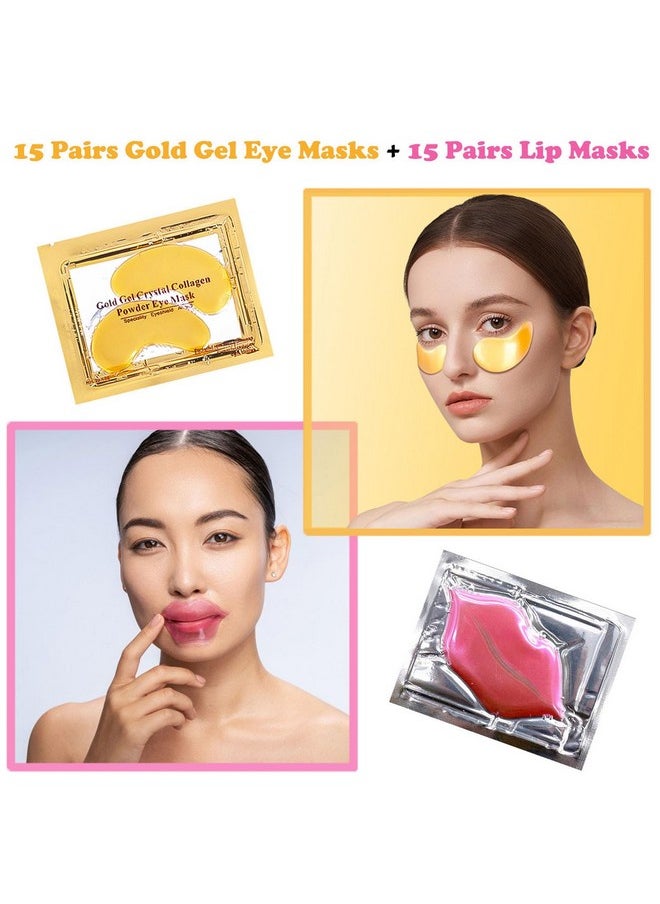 NIYET 30 Pairs Lip Masks & Gold Hydrogel Collagen Eye Masks, Under Eye Patches Gel Pads for Dark Circles and Puffiness, Moisturizing & Anti-Ageing Skincare for All Skin Types