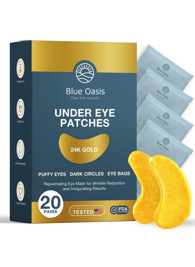 Under Eye Patches for Puffy Eyes and Dark Circles - 24k Gold Under Eye Mask Patches for Puffiness, Beauty & Personal Care Products - Under Eye Masks 20 Pairs Gold Under Eye Patches for Puffy Eyes