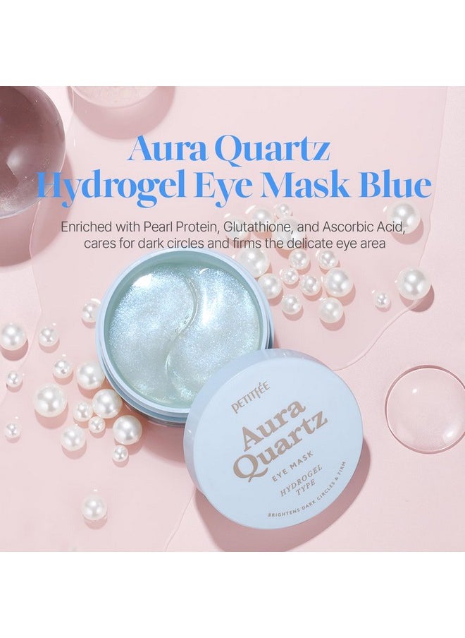 PETITFEE Aura Quartz Hydrogel Eye Mask Blue 60 pcs (30 pairs) - Eye Patch for Dark Circles, Brightens Under Eyes, Glutathione, Ascorbic Acid, Puffy Eye Bags, Cooling, Firms Eye Area, Intense Hydration