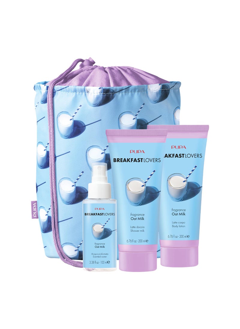 Pupa Milano Breakfast Lovers Set, Oat Milk, 4 Pc - Moisturizing Body Lotion - Hydrating Body Wash - Body Mist - For Soft Skin - Skin Care Gift Set