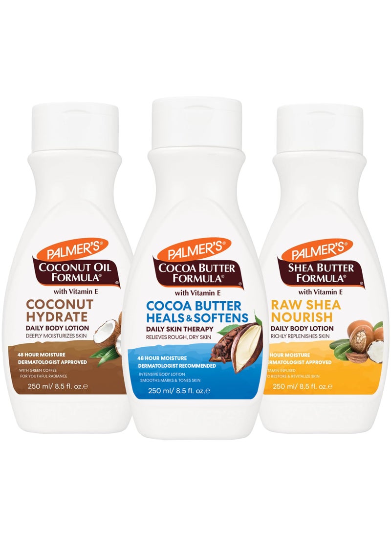 Palmer's Body Lotion for Women & Men Variety Pack, Vitamin E Lotion Set for Dry Skin, 48 Hour Moisturization, 8.5 oz flip cap bottles (Pack of 3)