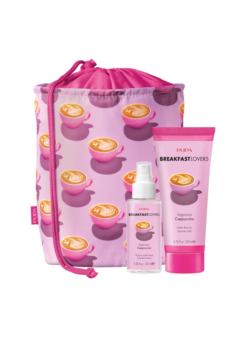 Pupa Milano Breakfast Lovers Set, Cappuccino, 3 Pc - Shower Milk and Scented Water - Body Wash - Body Mist - Hydrating Body Wash - Skin Care Gift Set