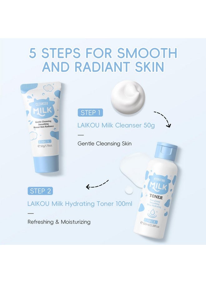 LAIKOU Skin Care Set, Skin Care Routine Kit for Women, Skincare Gift Set, Travel Size Toiletries with Milk Cleanser, Toner, Serum, Eye Cream, Face Cream Mother's Day Christmas Birthday Daughter Wife