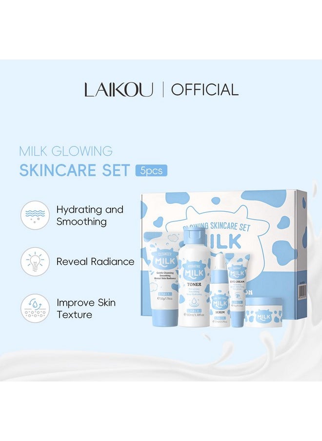 LAIKOU Skin Care Set, Skin Care Routine Kit for Women, Skincare Gift Set, Travel Size Toiletries with Milk Cleanser, Toner, Serum, Eye Cream, Face Cream Mother's Day Christmas Birthday Daughter Wife