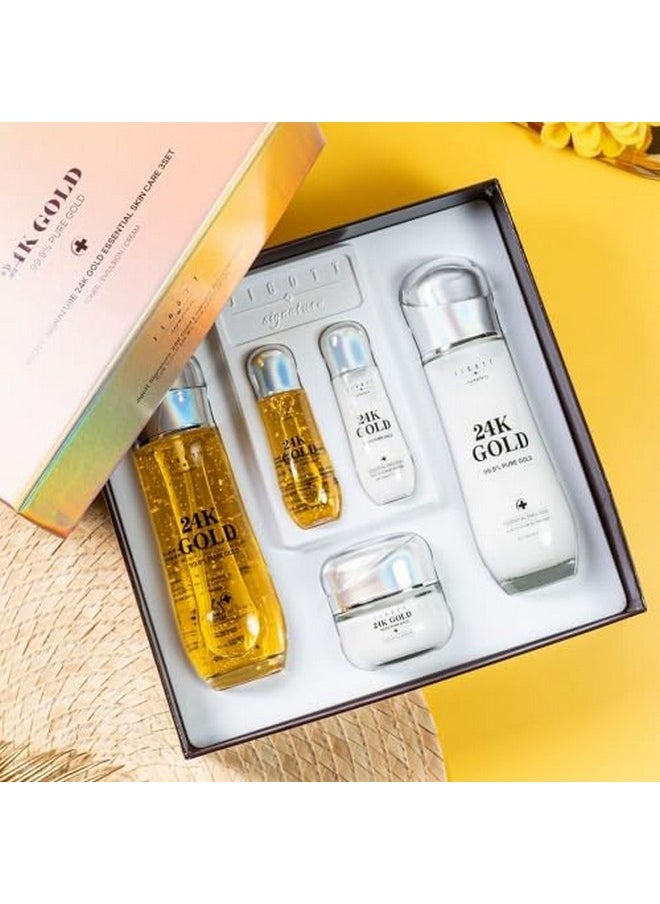 Jigott Signature 24K Gold Essential Skin Care 3 Set Toner, Emulsion, Cream Set (24K Gold)