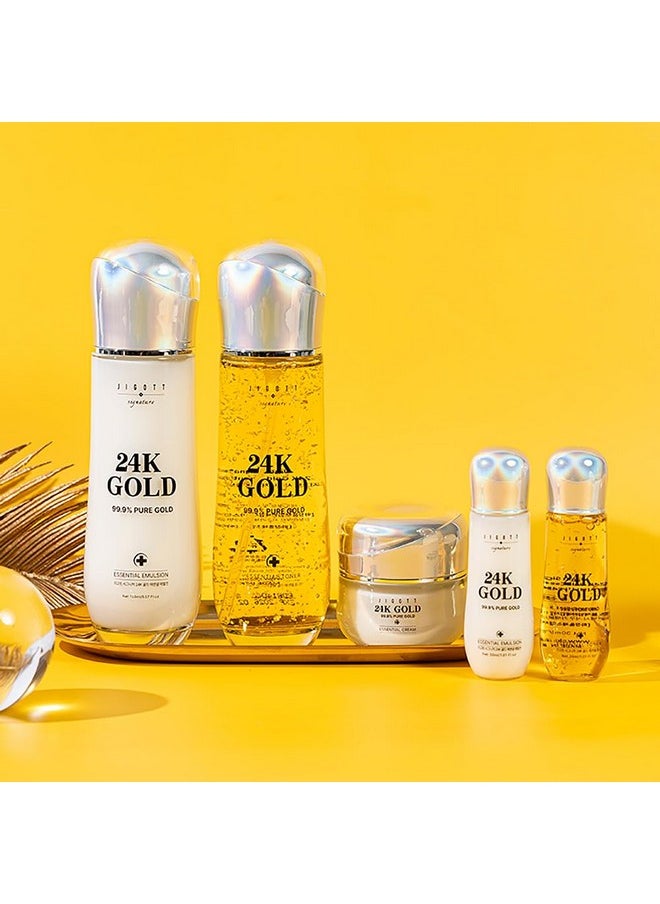 Jigott Signature 24K Gold Essential Skin Care 3 Set Toner, Emulsion, Cream Set (24K Gold)